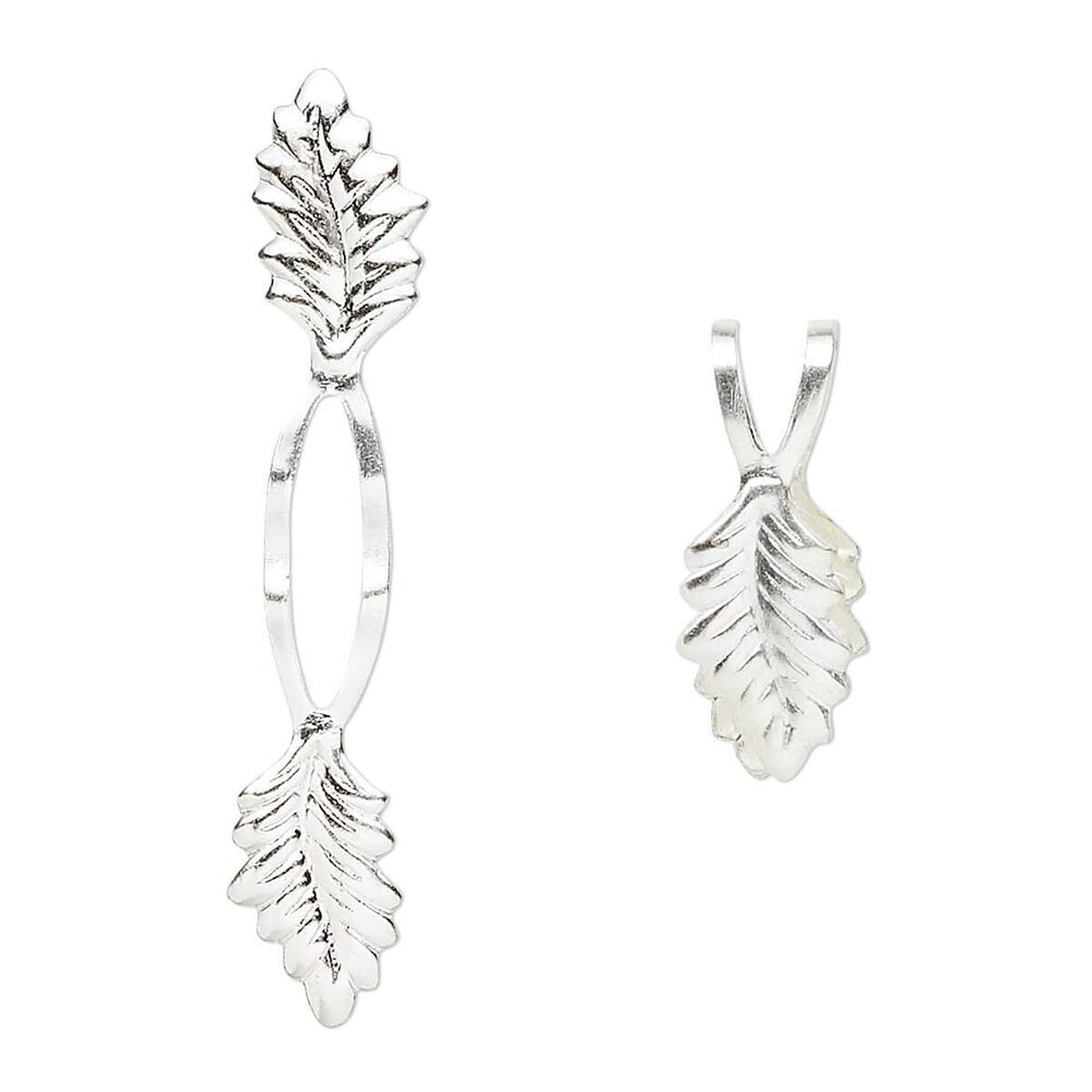 9735 20 Leaf Shaped Big 39mm Fold Over Glue On Y Style Bails Plated Over